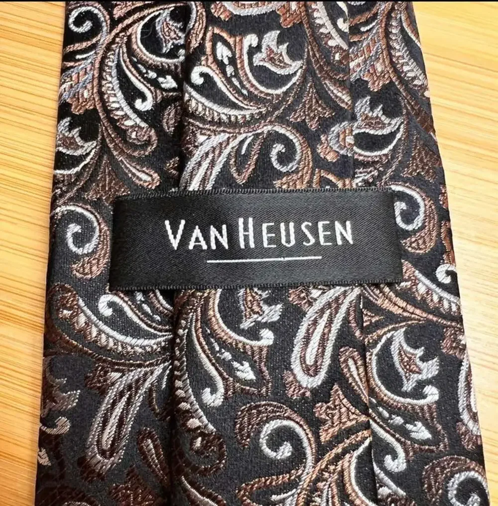 Van Heusen Paisley Necktie Black Blue Brown Formal Silk